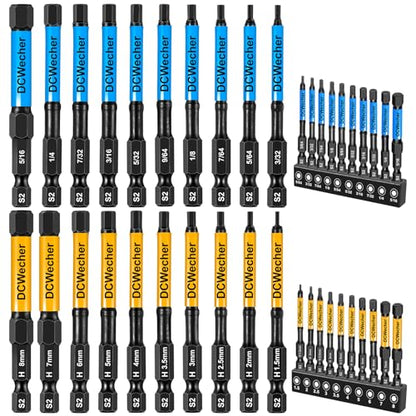 3-Inch Impact Hex Bit Set, 20PCS Metric & SAE Allen Wrench Drill Bits, S2 Steel 1/4" Hex Shank Magnetic Screwdriver Bits, CNC Tips, Storage Holder for Automotive Repair & Furniture Assembly - size: 3" 20-PCS Hex Bits (Metric & SAE)
