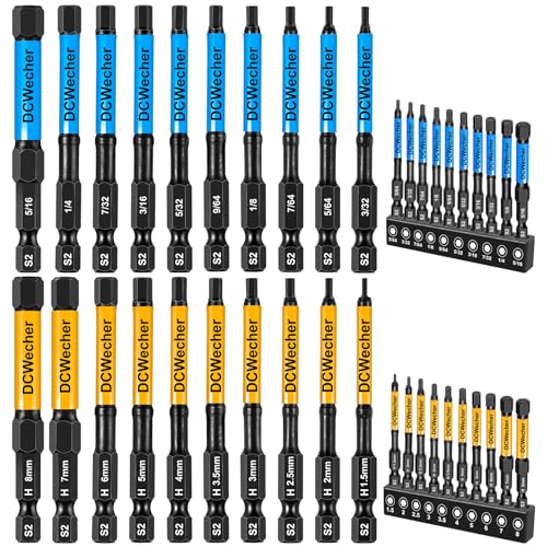 3-Inch Impact Hex Bit Set, 20PCS Metric & SAE Allen Wrench Drill Bits, S2 Steel 1/4" Hex Shank Magnetic Screwdriver Bits, CNC Tips, Storage Holder for Automotive Repair & Furniture Assembly - size: 3" 20-PCS Hex Bits (Metric & SAE)
