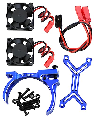 3660 540 550 Motor Cooling Fan with 36-38mm Adjustable Mount Upgrades Part for 1/10 Slash SCX10 TRX4,Aluminum High Speed Cooling Dual Fans 20000 RPM Heatsink Hops Up,Navy Blue - color: Navy Blue/36-38mm