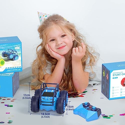 MaxTronic Amphibious Remote Control Car,Rechargeable RC Cars Toy 360° Flips Rotation Stunt Crawler 15KM/H 4WD All Terrain Outdoor Indoor Toy for Kids Boys Girls 3-12 - color: Blue