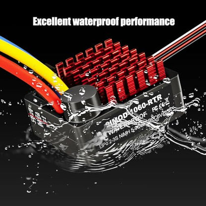 WP 1060 2-3s 60A Brushed ESC [Tamiya Plug] Waterproof Brushed Electronic Speed Controller with Switch Mode BEC, RC ESC for 1/10 Scale RC Crawler Car Trucks - color: Black-white
