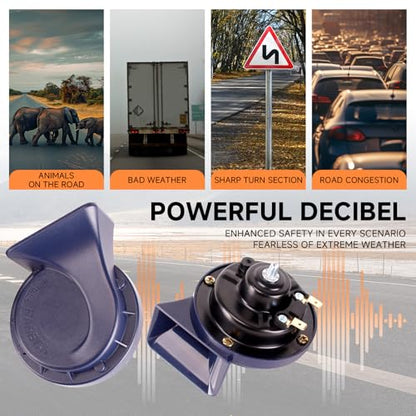 FARBIN Horn 12V Car Horns Loud Dual-Tone Waterproof Auto Electric Horn | Blue Classic Design, waterproof, 12V 130dB loud, universal for any 12V vehicles - style: 12V Blue car horn