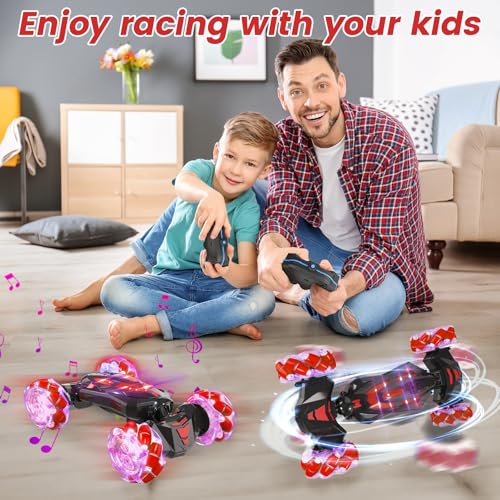 Gesture Sensing RC Stunt Car with Lights Music, Hand Controlled RC Car Toys for Age 5-13, Hand Control Drift Remote Control Twist Cars can 360° Rotation,Presents for Kids