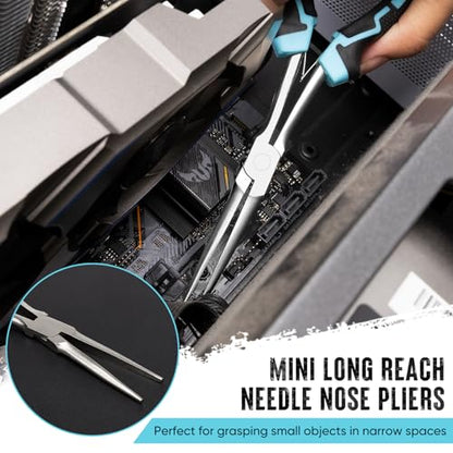 SHALL 7" Long Reach Needle Nose Pliers Set, 2PC Extra Long Nose & Bent Nose Pliers with Comfort Grip Handles, Non-Serrated Mini Pliers for Bending Wire, Jewelry Making, Crafts, Home Repair - size: 2PCS 7"