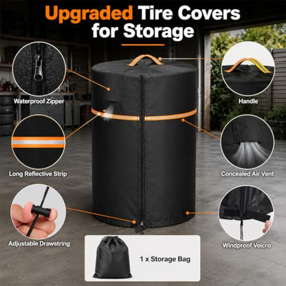 Wheel Cover,Durable 420D Oxford Tire Storage Cover with Waterproof Zipper and Reflective Handle,Easy to Put on,Large Tire Covers for Storage,Indoor/Outdoor Use(Holding 4 Tires Within 32 Inch Diameter) - size: 33"D x 47"H