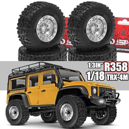 REDSPIDER 1.3 Aluminium Alloy Beadlock Wheels and Crawler Tires 1/24 RC Muddy Swamp Tyre 7mm Hex Fit for 1/18 1/24 Axial Trx4m SCX24 AX24 FCX24 RC Crawler XC-1 RTR CR-18P EVO (Silvery) - color: Silvery