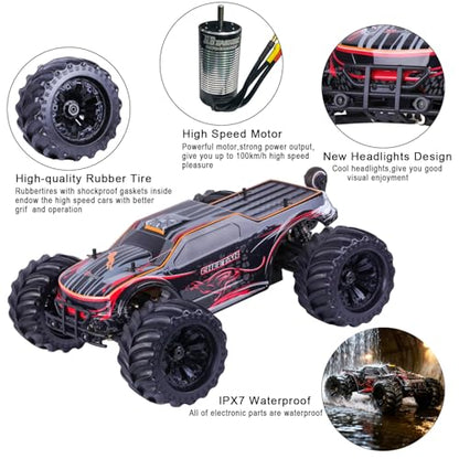 JLBRACINGRC 1/10 Brushless RC Cars for Adults, 80+ KPH, 4WD RC Trucks |120A ESC Monster Trucks, All-Terrain Off-Road Big Remote Control Car,IPX7 Waterproof Hobby RC Cars Gift
