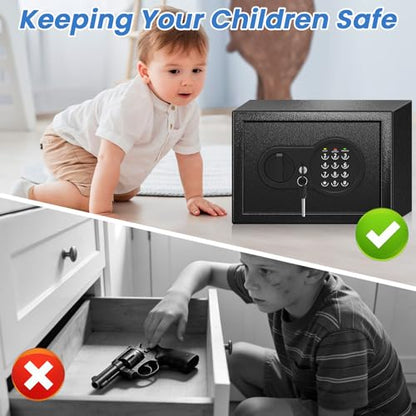 0.5 Cu Ft Mini Safe Box with Fireproof Document Bag, Money Safe with Keys & Pass Code & Wall Mount Kits, Small Safes with Smart Alert System for Money, Jewelry, and Documents【2026 New】 - size: 0.5 Cubic Feet