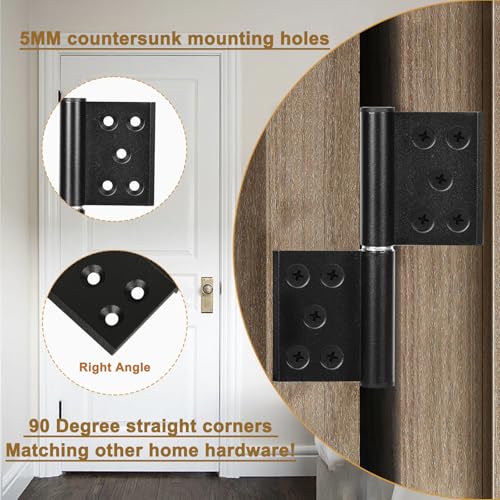 6 Pcs 4.8 Inch Lift Off Door Hinges, Removable Flag Hinges for Interior Door Improvement Box DIY, Heavy Duty, 3 Left and 3 Right, Black - size: 4.8in (3 left + 3 right)