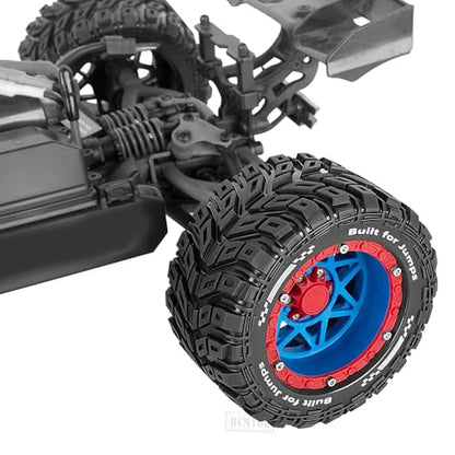 RC Truck Wheel and Tires for 1/16 SUMMIT E-REVO GORGON GROM MINI KRATON M-J-X H-B-X S-C-Y RC Car,Monster Truck Car Wheel Tires w/Plastic Wheels Rim,Soft Tire Highway Wheels (4PCS),Navy Blue Red - color: Navy Blue-red(rc Wheels Tires)