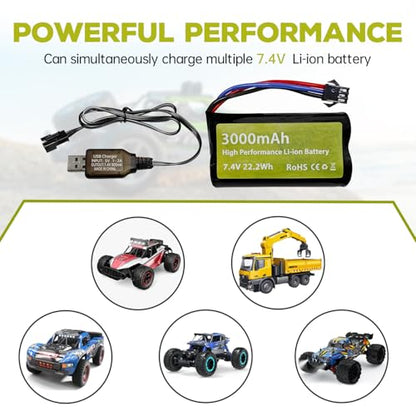 sea jump 7.4V 3000mah 15C 2S Li-ion Battery with SM-3P Plug and USB Charger Suitable for DE43 DE60 9500E 9309E RC Car Model Truck Huina 1575 RC Engineering Vehicle RC Remote Control Toy Car Battery