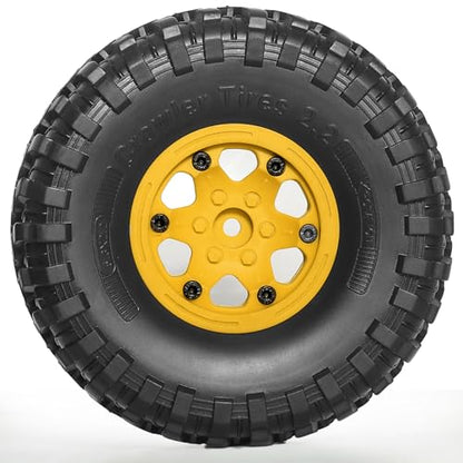 REDSPIDER 2.2 Beadlock Wheels and Tires（4pcs）Plastic wheels with lightweight design，All terrain tires.for 1:10 RC Axial SCX10 Canyon Trail 105Rims TRX4 TRX6(Yellow) - color: Yellow