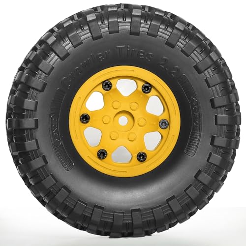 REDSPIDER 2.2 Beadlock Wheels and Tires（4pcs）Plastic wheels with lightweight design，All terrain tires.for 1:10 RC Axial SCX10 Canyon Trail 105Rims TRX4 TRX6(Yellow) - color: Yellow