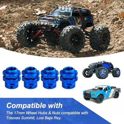 Aluminum 17mm Splined Wheel Hubs/Nuts 17mm Hex Spacers Extensions Adapters for 1/10 Traxxas Summit Losi Baja Rey, Set of 4 (Navy Blue) - color: Navy Blue