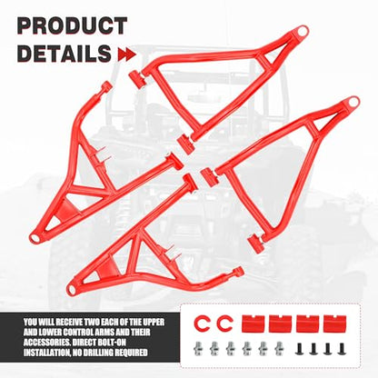 High Clearance Front Upper & Lower A Arms Kit for 2014-2023 Polaris RZR XP 1000/ XP4 1000, Heavy Duty High Clearance Forward Offset Front A-Arms, Red - size: For Polaris, style: Front