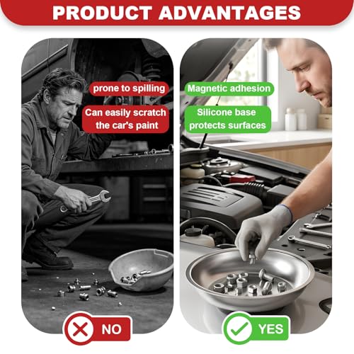 3PCS Magnetic Parts Tray, Stainless Steel Thickened Tray Set with Extra Strong Magnet, Heavy Duty Metal Parts Holder for Screws Nuts Bolts Washers Pins, Car Accessories (Tray & Bowl) - color: Tray & Bowl