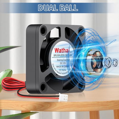 Wathai 2Pack 40mm x 10mm DC Small 12V Cooling Fan Brushless Motor 2Pin | Dual Ball 12 Volt Fans Replacement for DIY 3D Printer, Amplifier, PC Computer case, Battery Chargers, Raspberry pi, DVR - style: 12V 2P Ball
