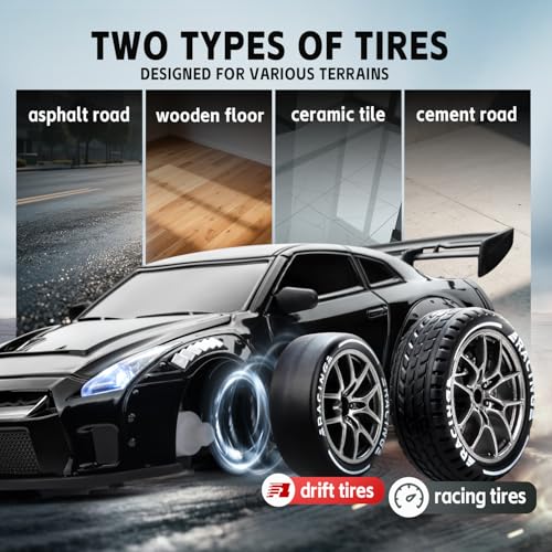 1/24 4WD RC Drift Car, 2.4GHz 20KM/H High Speed Remote Control Racing Car with Drifting Tires, Gift for Kids Adults - color: Black