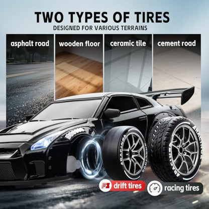 1/24 4WD RC Drift Car, 2.4GHz 20KM/H High Speed Remote Control Racing Car with Drifting Tires, Gift for Kids Adults - color: Black