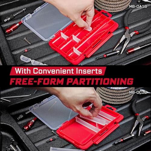 Geinxurn Small Flat Storage Parts Organizer, 2Pcs Red Portable Transparent Plastic Small Parts Tool Box with Removable Dividers, Screwdriver Bit Cases Storage(2 Pieces) - style: Flat-2pcs