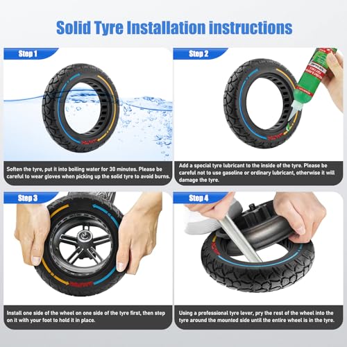 10X2.125 Off Road Tire for Electric Scooter, 10 Inch Solid Rubber Tires Compatible with Ninebot F20/F30/F40/F65, Tubeless Solid Tiyes for Electric Scooter, Electric Scooter Tires Colorful 1PCS - color: 1Pcs Blue line