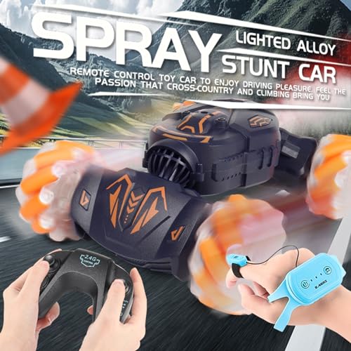 GoolRC Remote Control Car, Gesture Sensing RC Stunt Car with Spray & Lights & Music, 2.4GHz 4WD RC Cars with 360° Rotating, 3 Control Mode Toy Vehicle for Adults (Green)