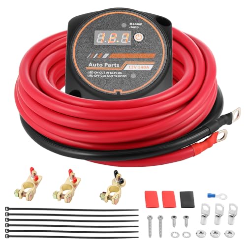 12v Automatic Dual Battery Isolator Kit with 140AMP Voltage Sense Relay VSR | Compatible with RV Marine Car Vehicle Truck Caravan Camper Yacht ATV UTV Boats Workshop - size: 140 Amp Battery Isolator Kit with Led Voltmeter