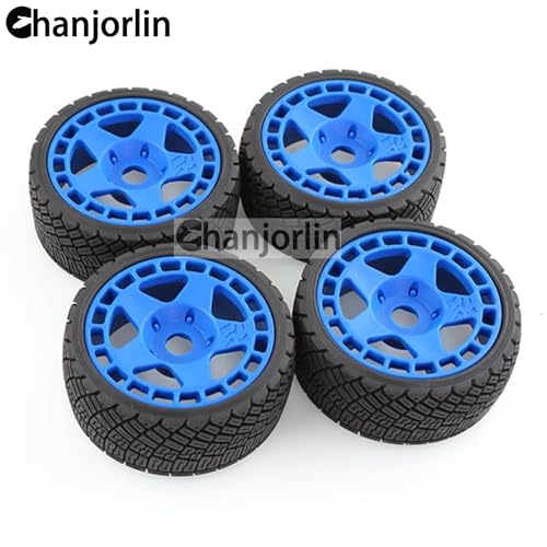 1/8 1/7 RC On Road Tires and Hard Plastic Rally Racing Wheels 17mm Hex Touring Tyres OD 3.94'' for 1:8 1:7 Street Drift Car ARRMA Losi Kyosho GT2 W10 Tamiya HPI WR8 HSP 4PCS (Blue) - color: Blue