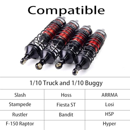 1/10 RC Oil Shock Absorber Big Bore Absorber Damper Set Compatible with Traxxas Slash 2WD/ 4X4, Rustler 2WD/ 4X4 VXL, Stampede, Hoss, Bandit Part Upgrades Replace of 5862 (Black/Red) - color: Black/Red