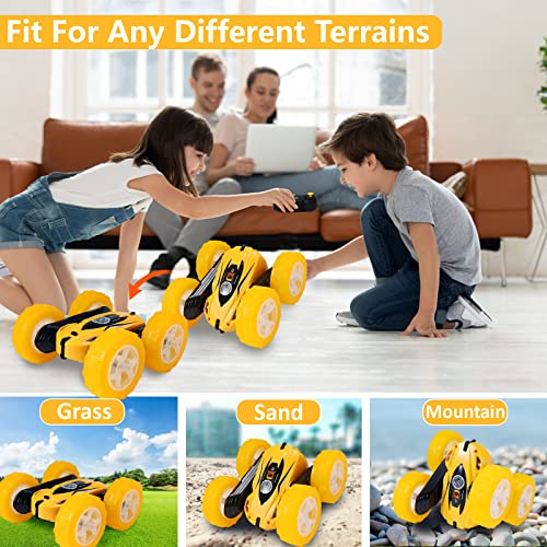 FREE TO FLY Remote Control Car for Boys 6-12: Kids Rc Stunt Car 2.4GHz Fast Race Car with Lights 4WD 360°Rotating RC Cars Toy Gifts Presents for Boys Girls Age 6 7 8 9 10 11 Year Old Yellow - color: Big Yellow