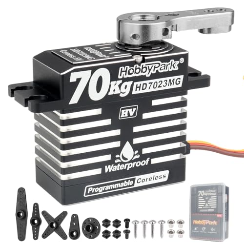 HobbyPark Waterproof 70kg High Torque RC Servo Coreless Motor RC Steering Servos Standard Size Metal Stainless Steel Gears Aluminum Case for 1/8 1/10 RC Crawler Car Truck 180° HV Upgraded Parts
