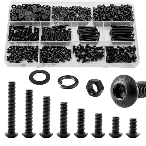 1000Pcs UIETUIL M3 Hex Socket Button Head Screws Kit, M3x6-30mm, 10.9 | Machine Screws, M3x6/8/10/12/16/20/25/30mm, With Nuts & Washers, 10.9 Grade Alloy Steel Black Zinc Plated For 3D Printing - size: M3 Button 10.9 - 1000PCS