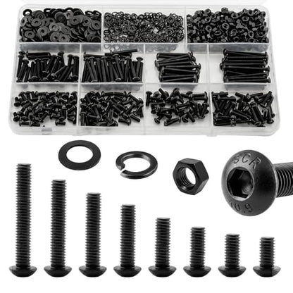 1000Pcs UIETUIL M3 Hex Socket Button Head Screws Kit, M3x6-30mm, 10.9 | Machine Screws, M3x6/8/10/12/16/20/25/30mm, With Nuts & Washers, 10.9 Grade Alloy Steel Black Zinc Plated For 3D Printing - size: M3 Button 10.9 - 1000PCS