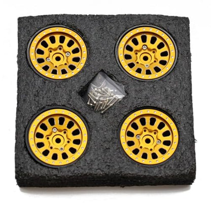 1.3” Brass Beadlock Wheels, -5.40mm Offset CNC 7 mm Hex Rims for 1/18 1/24 RC Crawler TRX4M, Axial SCX24 AX24, Redcat Ascent-18, FMS FCX24, 4 pcs, Gold - color: Gold