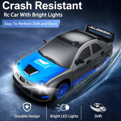 Remote Control Car RC Drift Car 2.4GHz 1:24 Scale 4WD 15KM/H High Speed Model Vehicle with LED Lights Drifting Tire Racing Sport Toy Car for Adults Boys Girls Kids Gift - color: F-grey