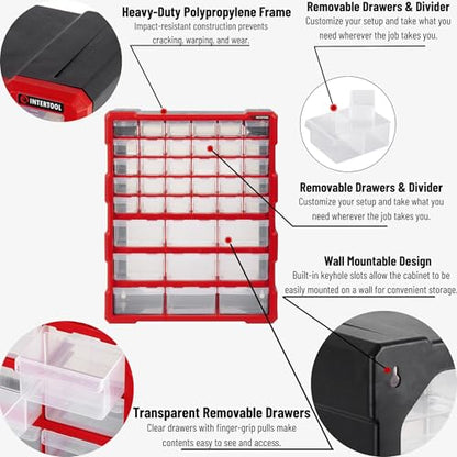 Small Parts Organizer for Hardware & Screws | 39 Removable Bins with Dividers | Wall Mount or Desktop Craft & Lego Storage Cabinet | 19” x 15” x 6” BX08-4013 - style: 39 Drawers