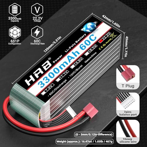 HRB 6S 3300mAh Lipo Battery T 22.2V 60C Compatible with RC Plane