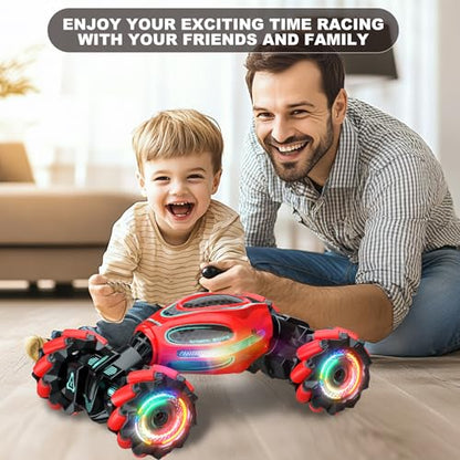 Gesture RC Car,1:18 4WD Transform Off-Road Stunt Car with Gesture & Remote Control, 360° Flips Drift Vehicle with LED Lights Music, All Terrain Toy Cars Gifts for Boys Girls Age 6-12 - style: 1:18 Red