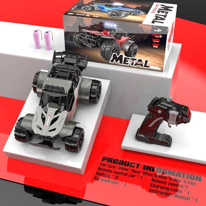 rc tech Remote Control Car 2.4GHz Metal Shell 20KM/H | Monster RC Truck with LED Headlight RC Car Two Rechargeable Batteries 50 Min Playtime Gifts for Kids 6-12
