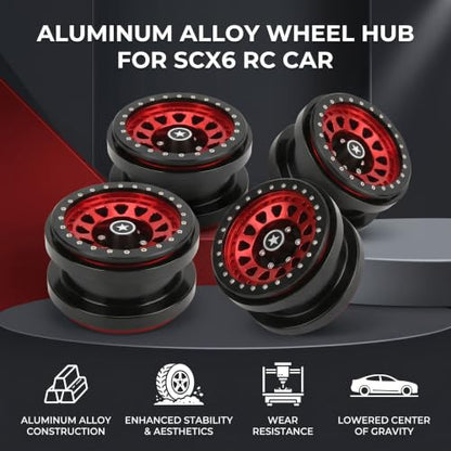 VBESTLIFE 4 PCS 2.9 Inch Wheels 12 Hole Alloy Wheels, 1/6 RC Car Wheels for AXAIL SCX6 1/6 RC Car - color: Red