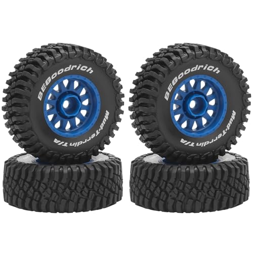 1/16 RC Car Tires and Wheels, daitoku 12mm Hex RC Truck Tires for 1/14 1/16 ARRMA Mojave GROM 223S 4x4 RTR MJX 14211 JJRC Q130c HBX 3100 - (Blue) - color: Blue