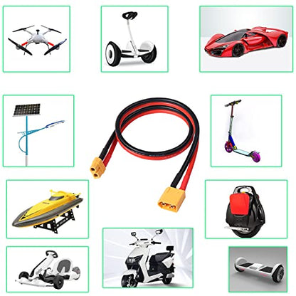 MEIRIYFA XT60 XT-60 Extension Cable, XT60 Male to XT60 Female Adapter Extension Cord with 50cm 12AWG Silicone Wire for Solar Panel RV Automotive RC Lipo Battery