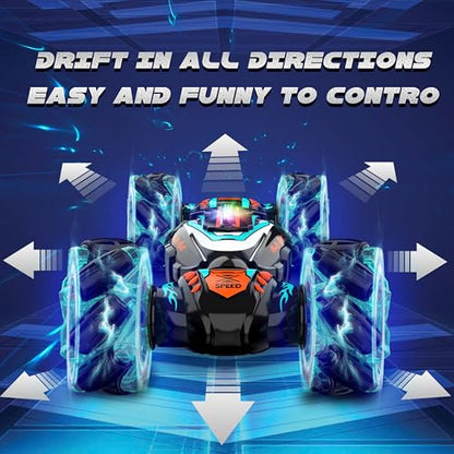 Gesture Sensing RC Stunt Car, Hand Controlled Remote Control Twist Cars | 4WD Remote Control Car with Lights, Music & Spinning Stunt, Birthday Toy Gift for Kids Boys Girls Age 6 7 8 9 10 11 12 - color: Black Blue
