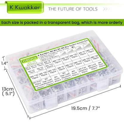 M3 M4 M5 M6 Hex Socket Bolt & Nut Assortment Kit, 1160Pcs | Waterproof Anti-rust 304 Stainless Steel; 20 Size 8–25mm Metric Screws with Lock Washers for 3D Printing DIY Machinery Repair - size: H. M3 M4 M5 M6