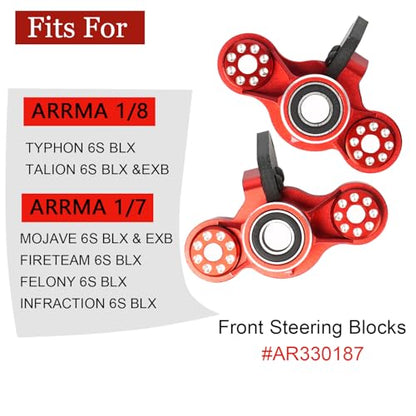 Aluminum Front Steering Blocks & Hub Rear Stub Axle Carriers for ARRMA 6S | 1/7 Mojave Infraction FIRETEAM Felony Limitless 1/8 TYHPON Steering Knuckles Hop Ups,Upgrade AR330187 AR330193 - color: Red, size: Front & Rear Set(Thin)