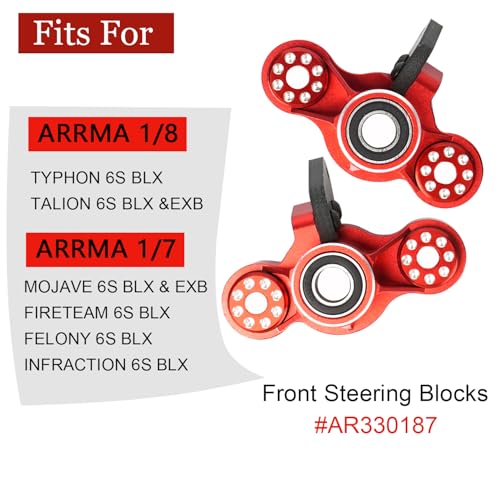 Aluminum Front Steering Blocks & Hub Rear Stub Axle Carriers for ARRMA 6S | 1/7 Mojave Infraction FIRETEAM Felony Limitless 1/8 TYHPON Steering Knuckles Hop Ups,Upgrade AR330187 AR330193 - color: Red, size: Front & Rear Set(Thin)