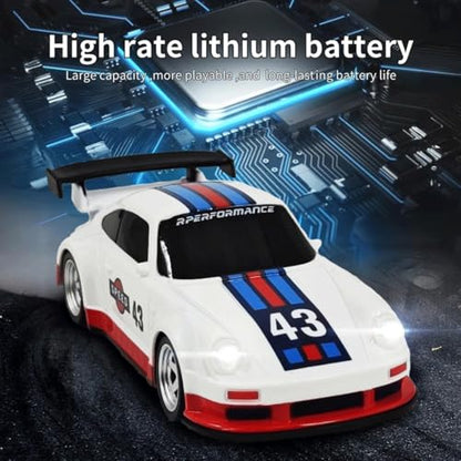 1/43 Scale RC Drift Car, 2.4GHz Full Proportional Mini Racing Car with Lights, 4WD Electric RTR Remote Control Car, Includes Drift & Racing Tires, Traffic Cones, USB Charger,（GyroBlue Silver） - color: Blue Silver, size: Gyro Version
