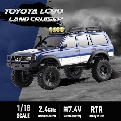 FMS FCX18S 1/18 Land Cruiser 80 Toyota RC Rock Crawler RTR 4x4 Off-Road Waterproof Hobby Grade RC Trucks All Terrains for Adults and Beginner(Blue) - color: Blue