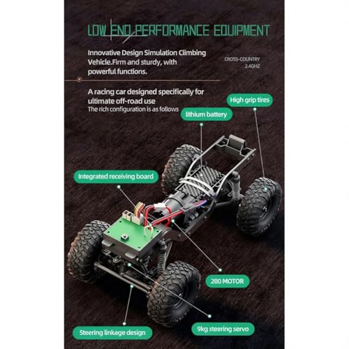 1/16 Scale RC Pickup Crawler for Adults, 2.4GHz Full-Proportional Off-Road Vehicle Model, 4WD Metal Chassis Remote Control Truck with LED Lights, USB Rechargeable (Grey) - color: Grey