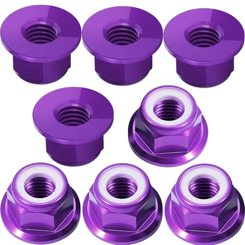 8Pcs M4 Flange Nuts Aluminum, M4-0.7mm Hex Flange Nylon Insert Lock Nuts for 1/10 Scale RC Car Traxxas Slash 4x4 2WD Stampede VXL Rustler VXL HPI Redcat Axial Racing Truck Buggy Crawler Wheels - color: Purple, size: 8Pcs